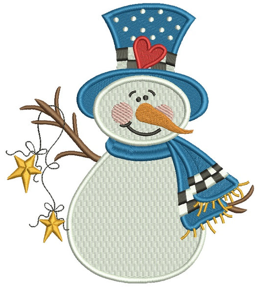 Snowman Wearing Scarf and Hat With a Heart Christmas Filled Machine Embroidery Design Digitized Pattern