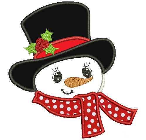 Snowman With Big Hat Christmas Applique Machine Embroidery Digitized Design Pattern