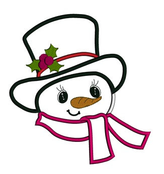 Snowman With Big Hat Christmas Applique Machine Embroidery Digitized Design Pattern