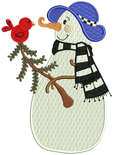Snowman With Red Robin Christmas Filled Machine Embroidery Design Digitized Pattern