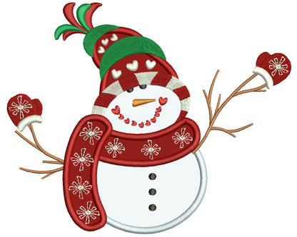 Snowman With Warm Scarf Wearing Snow Mittens Christmas Applique Machine Embroidery Digitized Design Pattern