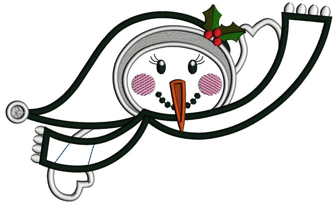 Snowman With a Big Scarf Applique Christmas Machine Embroidery Design Digitized Pattern