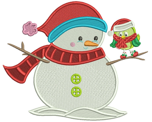 Snowman With a Bird Christmas Filled Machine Embroidery Design Digitized Pattern