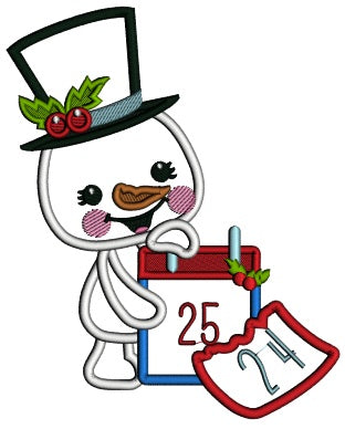 Snowman With a Calendar Christmas Applique Machine Embroidery Design Digitized Pattern