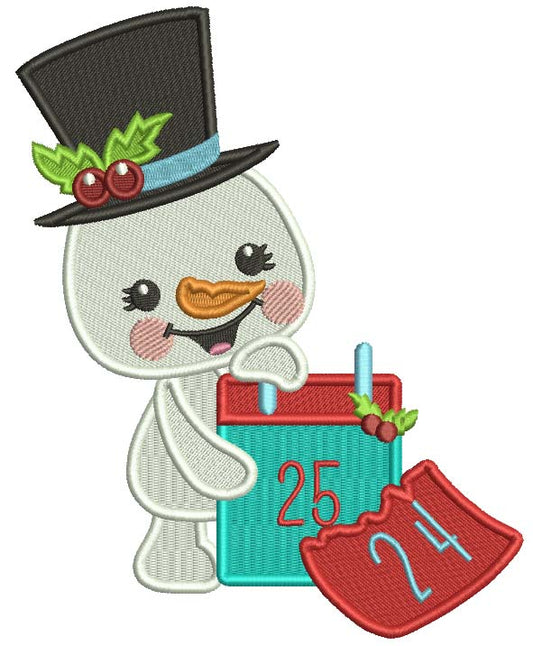 Snowman With a Calendar Christmas Filled Machine Embroidery Design Digitized Pattern