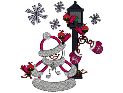 Snowman and Snowflakes Christmas Applique Machine Embroidery Digitized Design Pattern