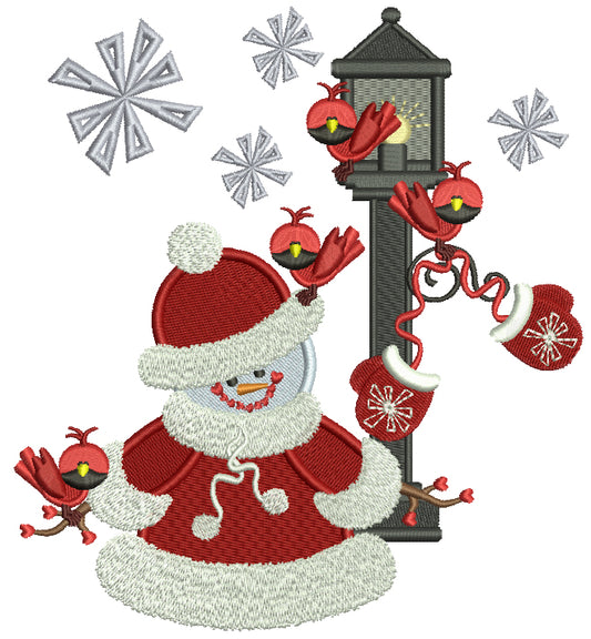 Snowman and Snowflakes Christmas Filled Machine Embroidery Digitized Design Pattern