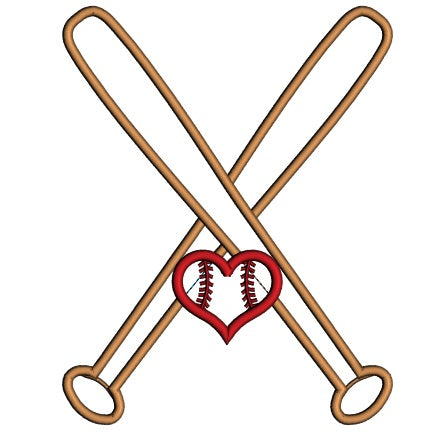 Softball Bats With Heart Sports Applique Machine Embroidery Design Digitized Pattern