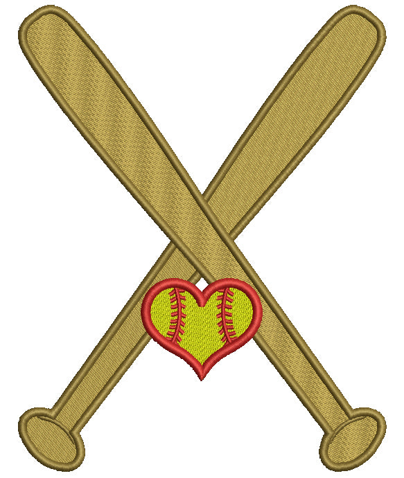 Softball Bats With Heart Sports Filled Machine Embroidery Design Digitized Pattern