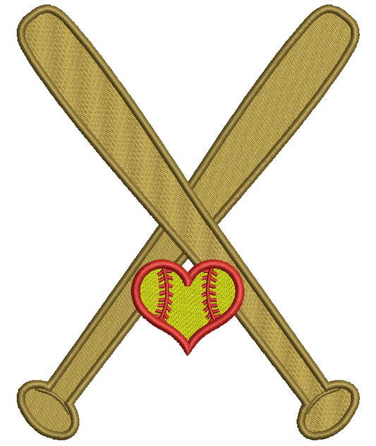 Softball Bats With Heart Sports Filled Machine Embroidery Design Digitized Pattern