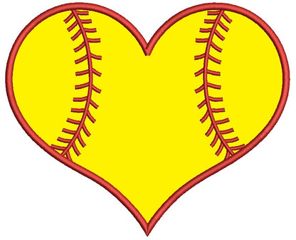 Softball Heart Sports Applique Machine Embroidery Design Digitized Pattern