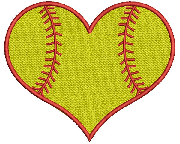 Softball Heart Sports Filled Machine Embroidery Design Digitized Pattern