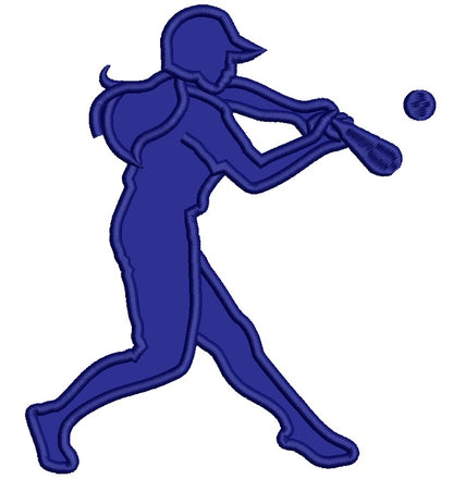 Softball Player Swinging Bat Sports Applique Machine Embroidery Design Digitized Pattern