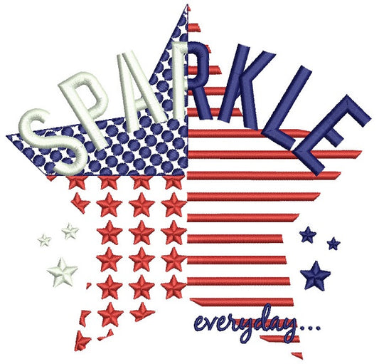 Sparkle Everyday American Flag Star Patriotic Filled Machine Embroidery Design Digitized Pattern
