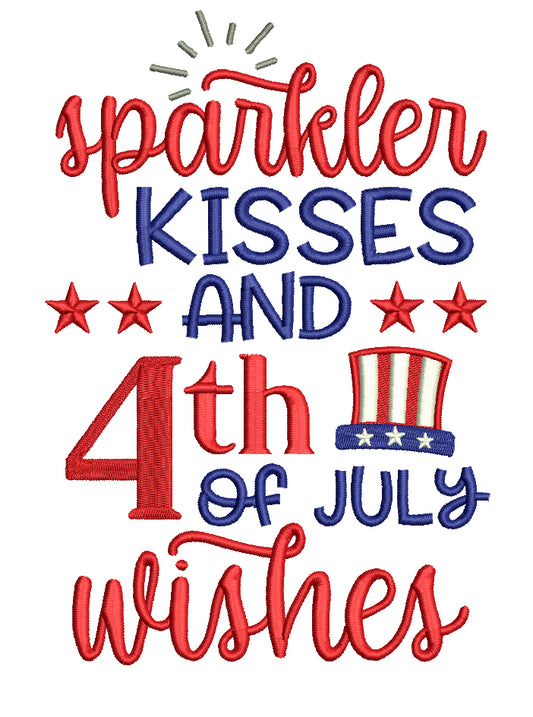 Sparkler Kisses And 4th Of July Wishes Patriotic Filled Machine Embroidery Design Digitized Pattern