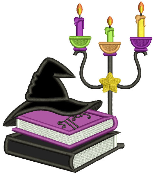 Spell Books And Witch Hat Applique Machine Embroidery Design Digitized Pattern