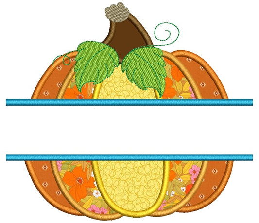 Split Pumpkin Halloween or Thanksgiving Applique Machine Embroidery Design Digitized Pattern