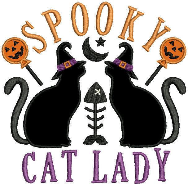 Spooky Cat Lady Halloween Applique Machine Embroidery Design Digitized Pattern