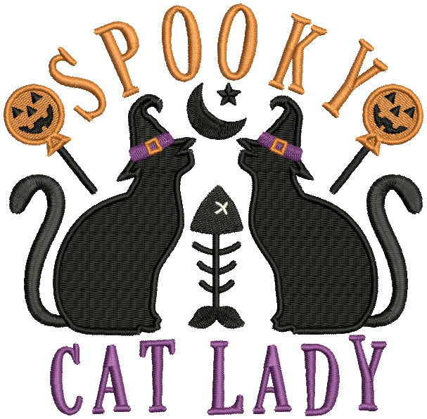Spooky Cat Lady Halloween Filled Machine Embroidery Design Digitized Pattern