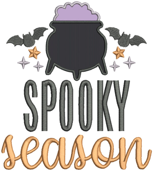 Spooky Season Cauldrin And Bats Halloween Applique Machine Embroidery Design Digitized Pattern
