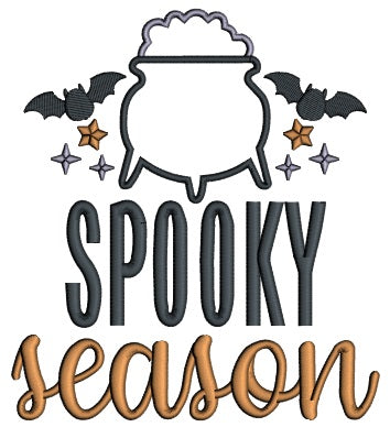 Spooky Season Cauldrin And Bats Halloween Applique Machine Embroidery Design Digitized Pattern