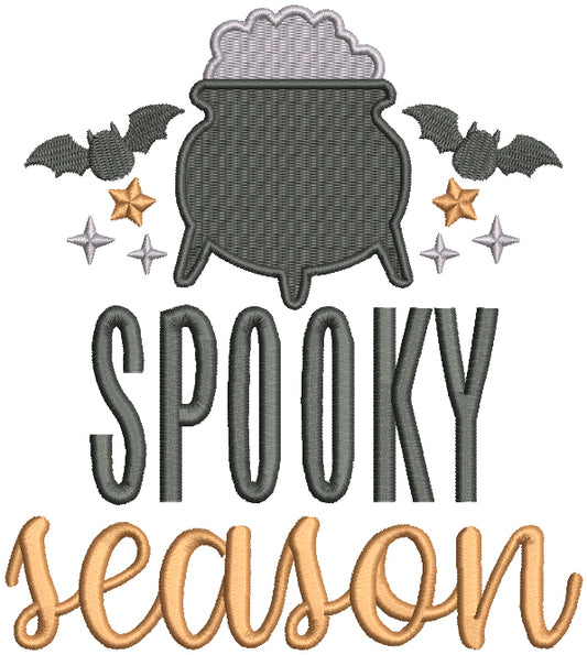 Spooky Season Cauldrin And Bats Halloween Filled Machine Embroidery Design Digitized Pattern