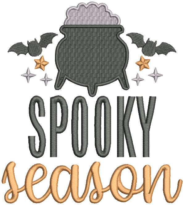 Spooky Season Cauldrin And Bats Halloween Filled Machine Embroidery Design Digitized Pattern