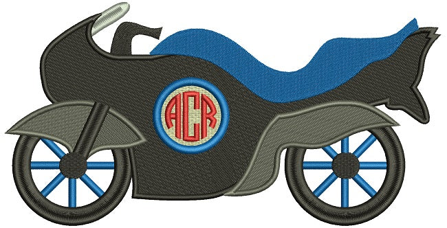 Sports Motorcycle Monogram Filled Machine Embroidery Design Digitized Pattern