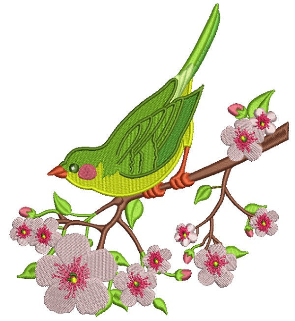Spring Bird Sitting on the Branch Filled Machine Embroidery Design Digitized Pattern