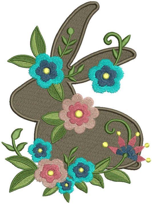 Spring Bunny With Flowers Filled Machine Embroidery Design Digitized Pattern
