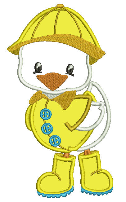 Spring Duckling Wearing a Rain Coat Applique Machine Embroidery Design Digitized Pattern