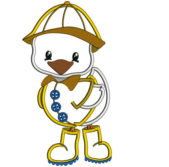 Spring Duckling Wearing a Rain Coat Applique Machine Embroidery Design Digitized Pattern