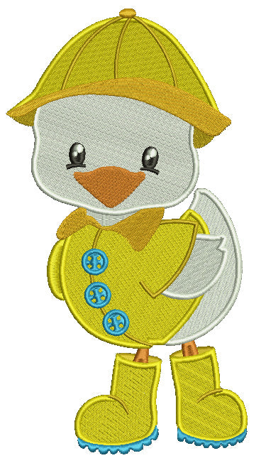 Spring Duckling Wearing a Rain Coat Filled Machine Embroidery Design Digitized Pattern