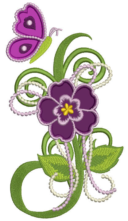 Spring Flower With Butterfly Applique Machine Embroidery Design Digitized Pattern