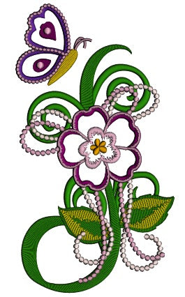 Spring Flower With Butterfly Applique Machine Embroidery Design Digitized Pattern