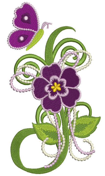 Spring Flower With Butterfly Filled Machine Embroidery Design Digitized Pattern