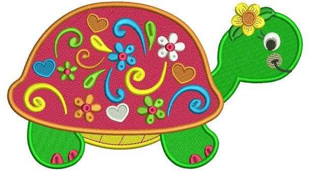 Spring Turtle Filled Machine Embroidery Design Digitized Pattern