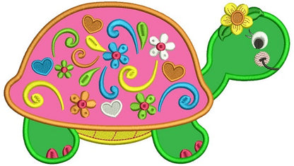 Spring Turtle Applique Machine Embroidery Design Digitized Pattern