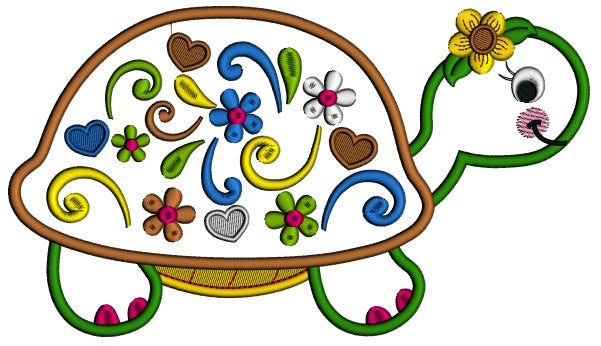 Spring Turtle Applique Machine Embroidery Design Digitized Pattern