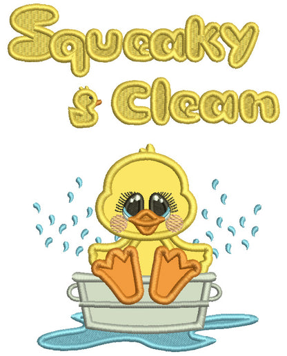 Squeaky Clean Rubber Duck Taking a Bath Applique Machine Embroidery Design Digitized Pattern