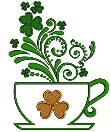 St. Patrick's Cup With Shamrock Applique Machine Embroidery Design Digitized Pattern