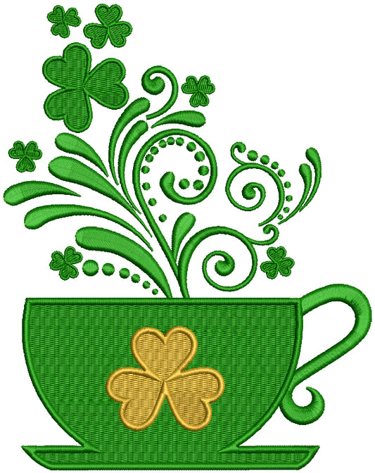 St. Patrick's Cup With Shamrock Filled Machine Embroidery Design Digitized Pattern