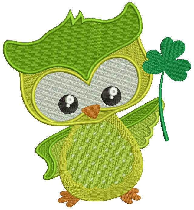 St Patrick's Day Owl Holding Shamrock Irish Filled Machine Embroidery Design Digitized Pattern