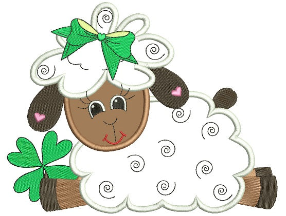 St Patricks Day Sheep With Shamrock Irish Applique Machine Embroidery Design Digitized Pattern