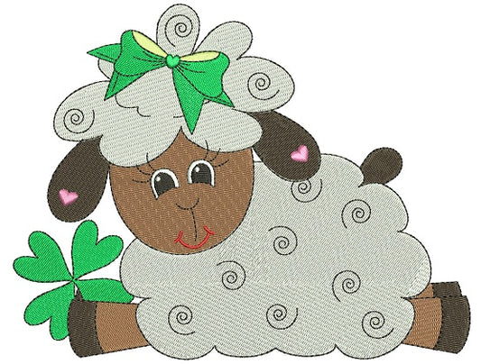 St Patricks Day Sheep With Shamrock Irish Filled Machine Embroidery Design Digitized Pattern
