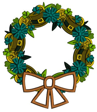 St. Patricks Day Wreath With a Bow Applique Machine Embroidery Design Digitized Pattern