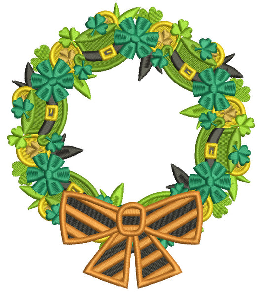 St. Patricks Day Wreath With a Bow Filled Machine Embroidery Design Digitized Pattern