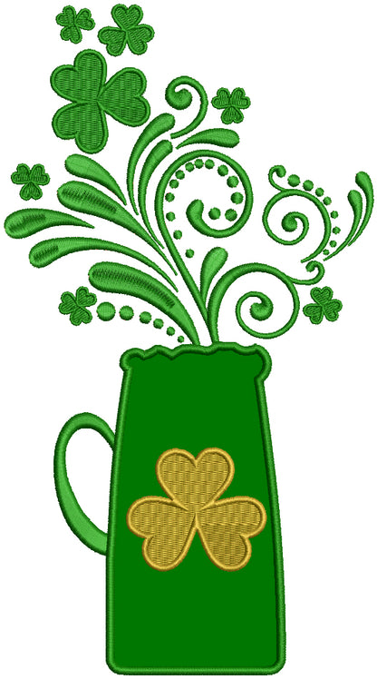 St. Patrick's Vase With Shamrock Applique Machine Embroidery Design Digitized Pattern