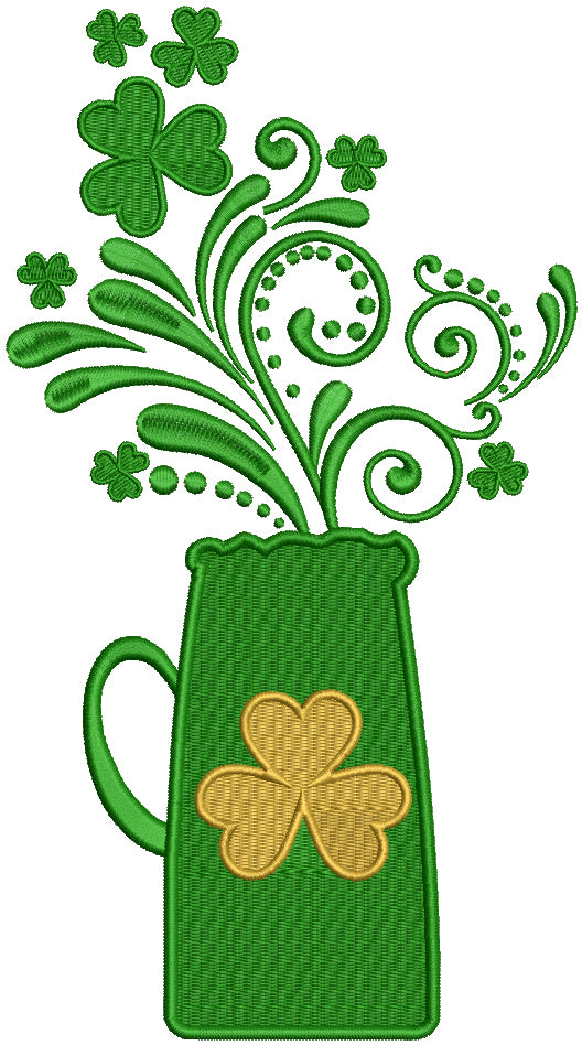 St. Patrick's Vase With Shamrock Filled Machine Embroidery Design Digitized Pattern