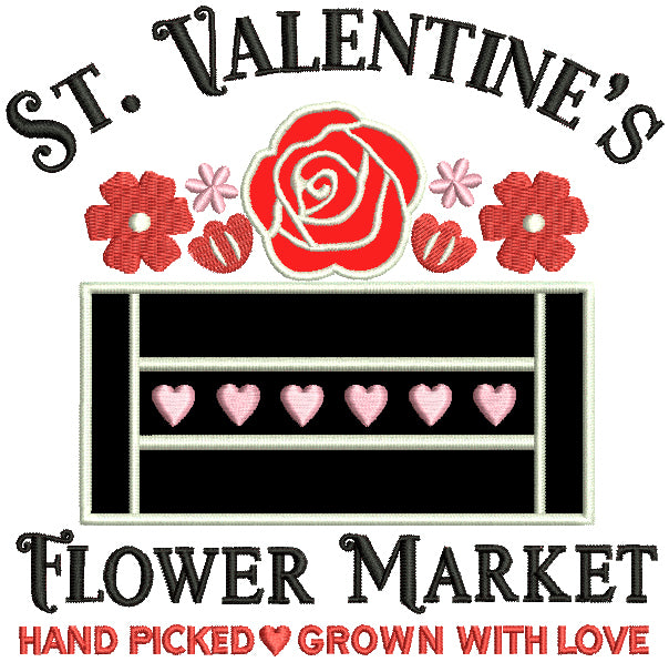 St. Valentine's Flower Market Applique Machine Embroidery Design Digitized Pattern